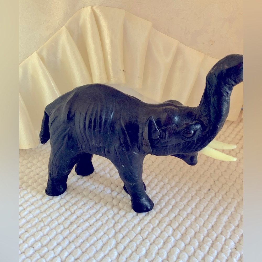 LEATHER WRAPPED ELEPHANT SCULPTURE FIGURINE